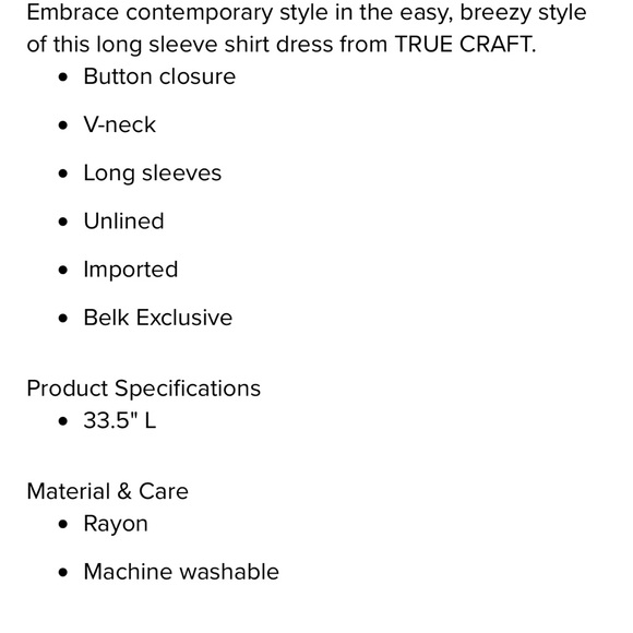 NWT True Craft Belk Exclusive Long Sleeve Shirt Dress Size Medium - Women Casual - Picture 6 of 7